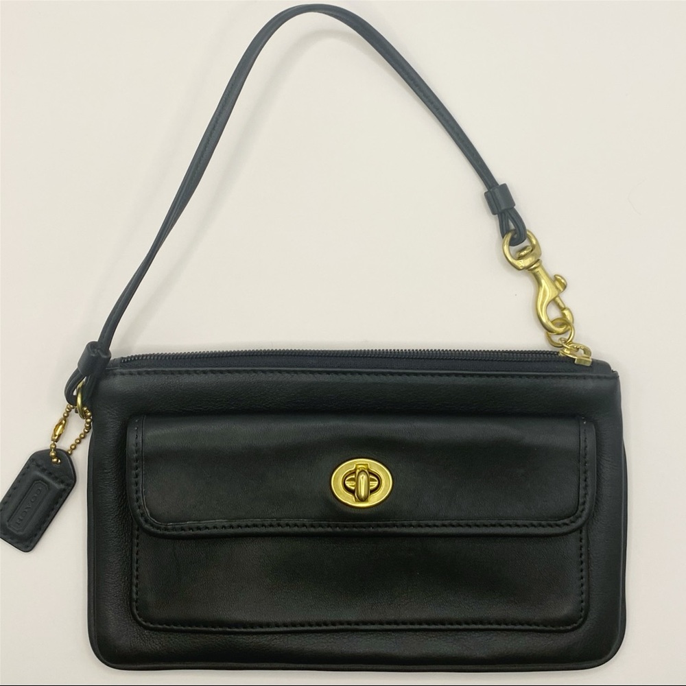 Vintage Coach Black Leather Legacy Turn-lock Wristlet